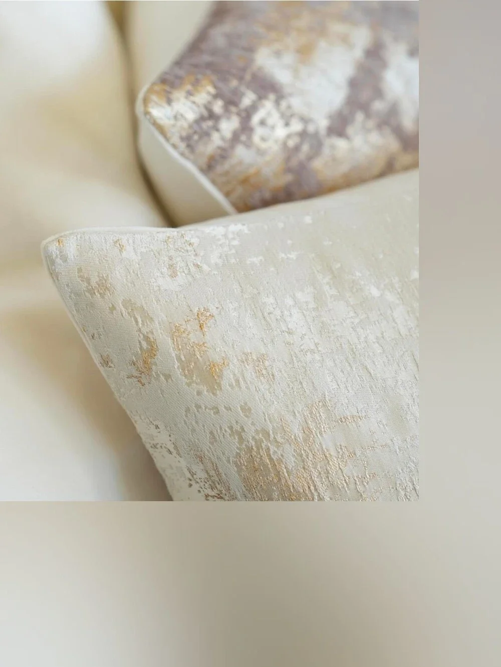 Luxurious Designer Champagne Cream Upholstered Metallic Bed Pillow Covers (3)